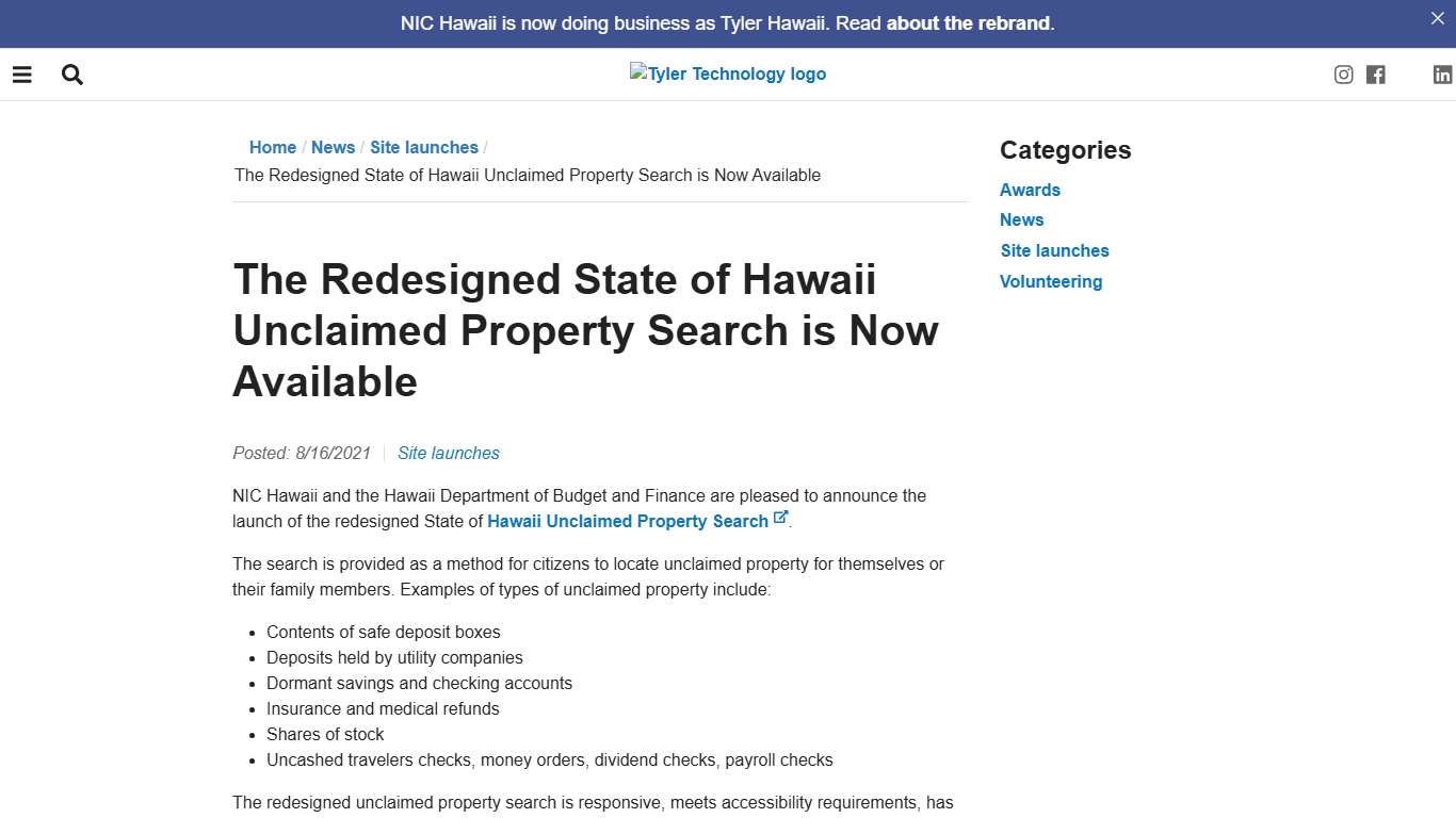 The Redesigned State of Hawaii Unclaimed Property Search is Now Available – Tyler Hawaii