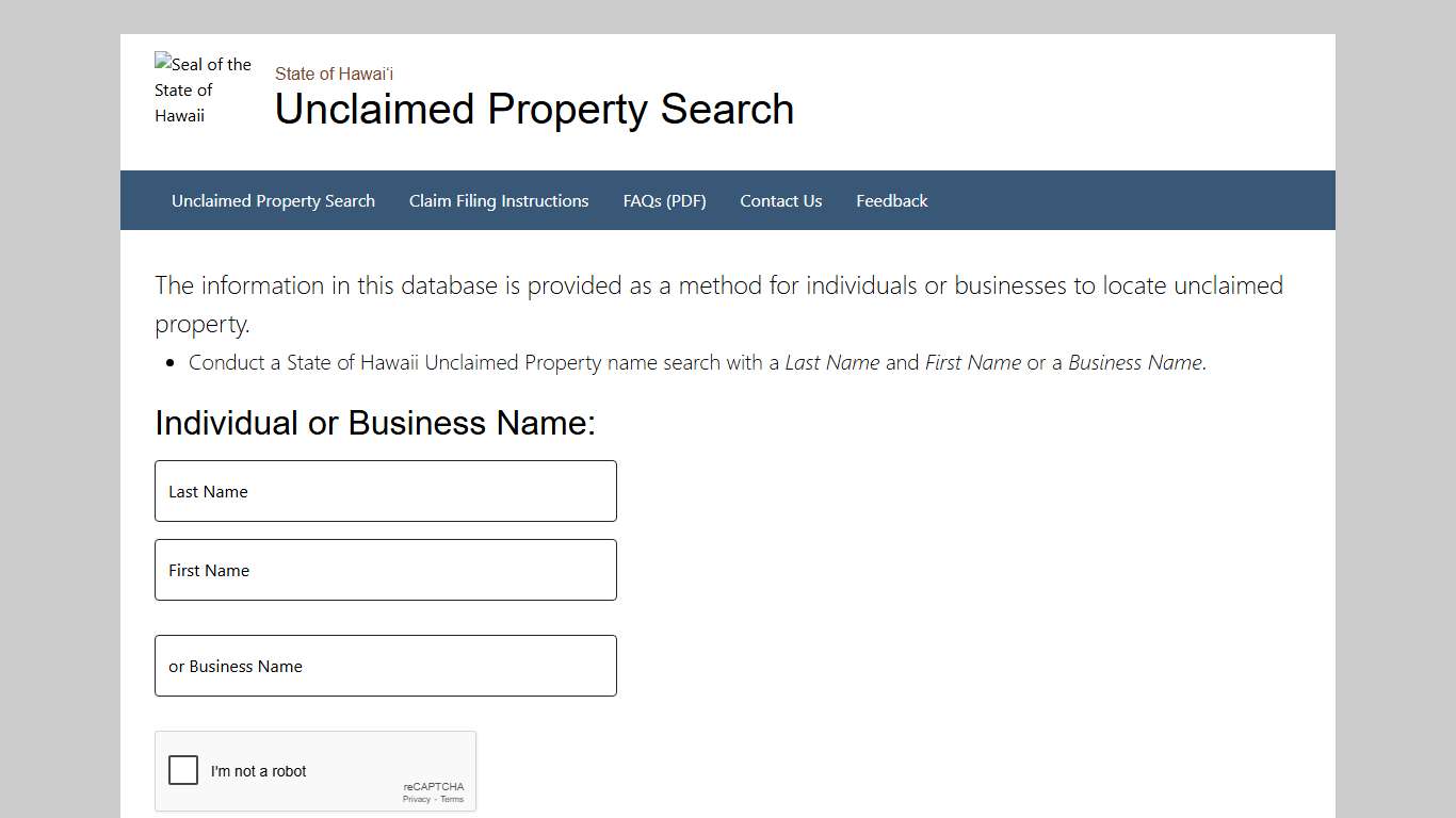 Department of Budget and Finance | Unclaimed Property Search | General Information
